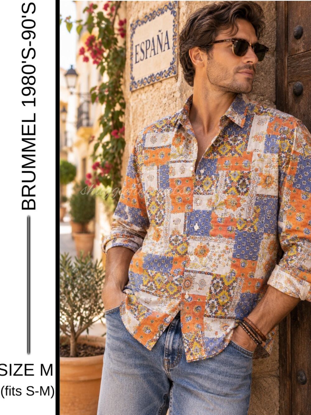 MSRP: $135  ✨ Vintage Brummel Patchwork Button-Down Shirt – Men’s M | Fits S–M ✨